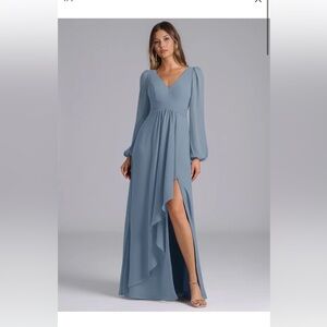 Azazie Dusty Blue Long Sleeve Dress